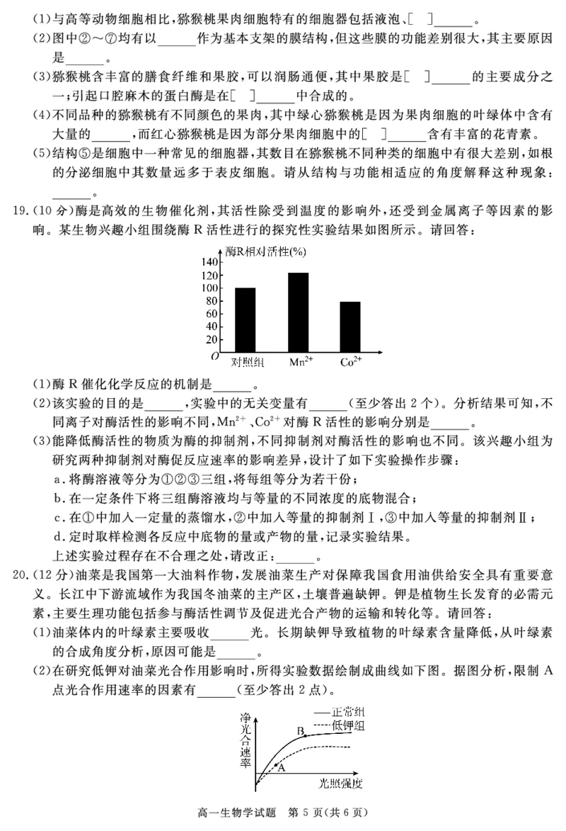 SN2027届地区期末生物_2025年01月试卷_0119四川省遂宁市2024-2025学年高一上学期期末_四川省遂宁市2024-2025学年高一上学期期末生物试题PDF版含解析