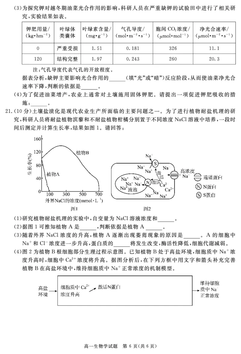 SN2027届地区期末生物_2025年01月试卷_0119四川省遂宁市2024-2025学年高一上学期期末_四川省遂宁市2024-2025学年高一上学期期末生物试题PDF版含解析