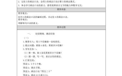 5的乘法口诀&mdash;&mdash;教学设计_小学数学人教版单独教案（1-6上下册）_《智慧教育教案》1-6上下册（25秋）_1-6上册_2年级上册（教案）新插图_第4单元表内乘法（一）