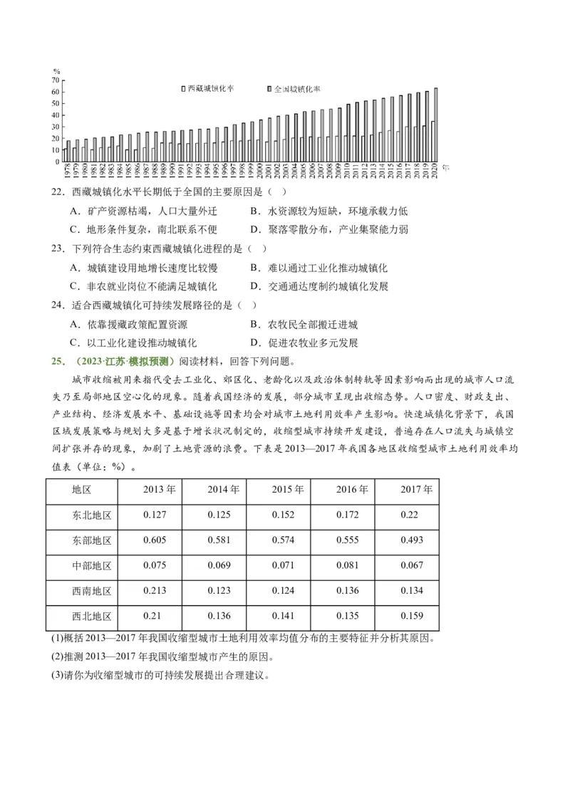 2.2地域文化与城乡景观、城镇化（练习）（原卷版）_新高考复习资料_2024年新高考复习资料_一轮复习资料_完备战2024年高考地理一轮复习考点帮（新高考专用）_第三部分人文地理