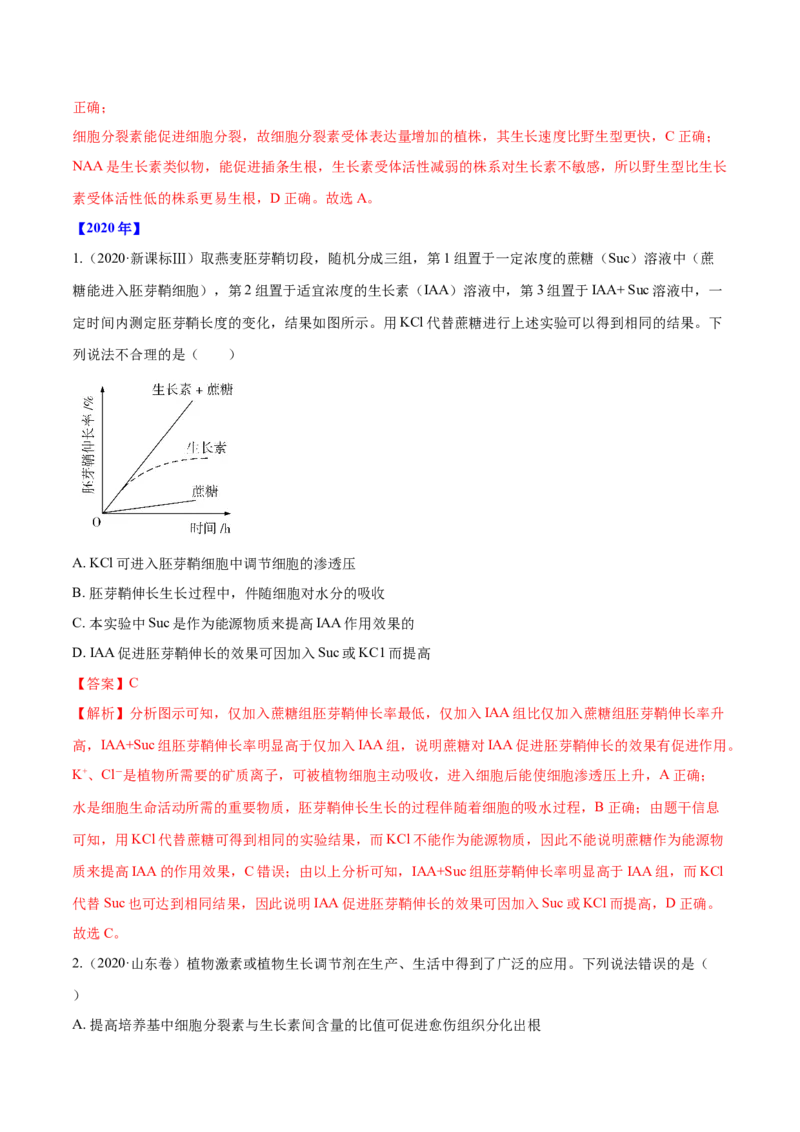 专题09植物的激素调节-十年（2012-2021）高考生物真题分项汇编（全国通用）（解析版）_高考真题分类汇编(2012-2022)生物_高考真题分项汇编(2012-2021)生物