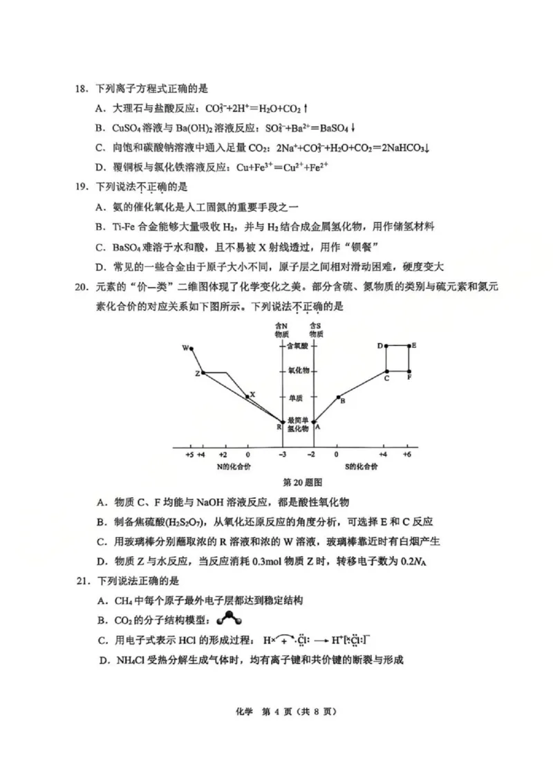 A类化学试题_2026年02月高一试卷_260208浙江省温州市2025-2026学年高一上学期期末（A卷+B卷）（全）_浙江省温州市2025-2026学年高一上学期期末试题A卷