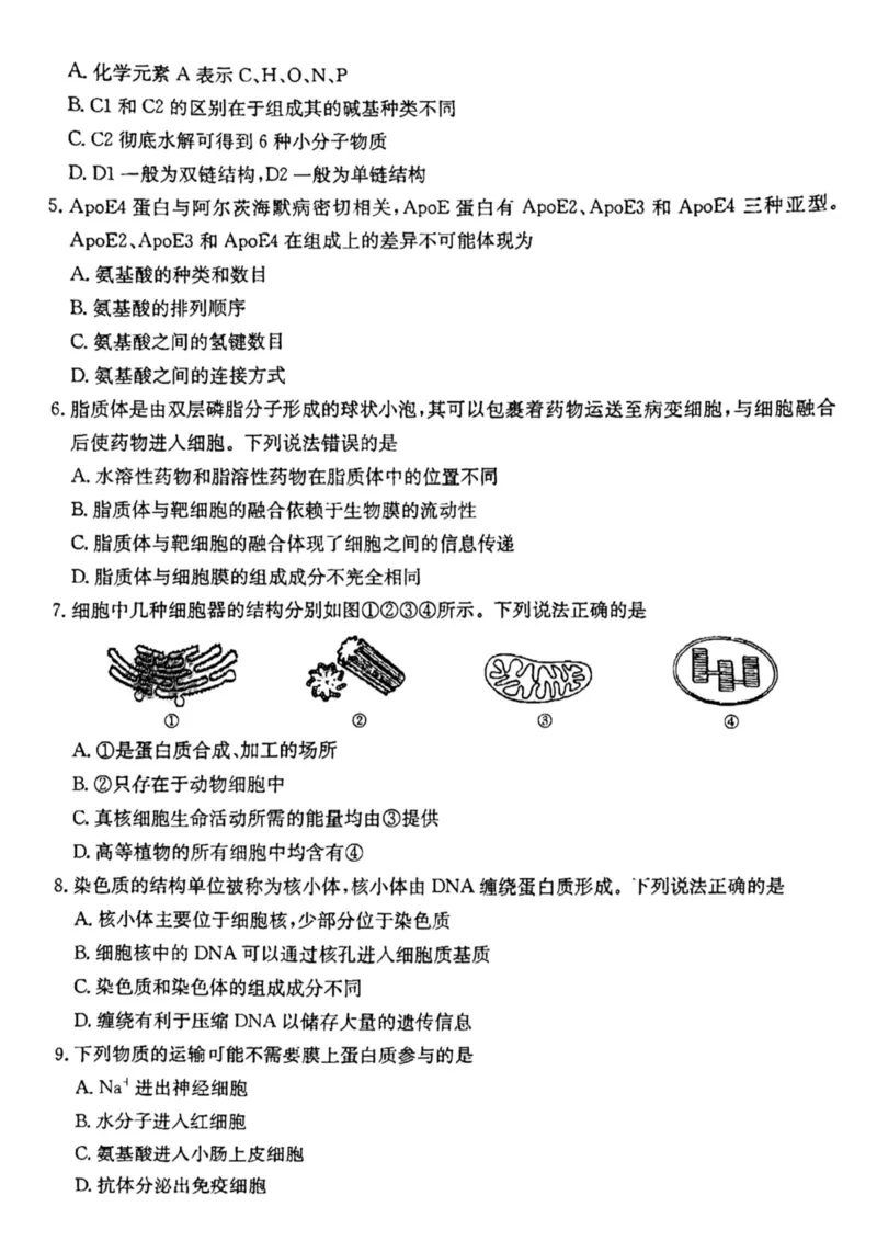 云南省昆明市五华区2024-2025学年高一上学期12月月考生物试题_2024年12月试卷_1230云南省昆明市五华区2024-2025学年高一上学期12月月考试题