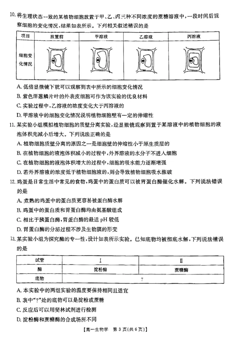 云南省昆明市五华区2024-2025学年高一上学期12月月考生物试题_2024年12月试卷_1230云南省昆明市五华区2024-2025学年高一上学期12月月考试题