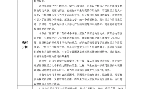 9.1压强（教学设计）-（人教版2024）_初物_八年级上下册+九年级全一册物理_八年级物理下册_教学设计（更新中）