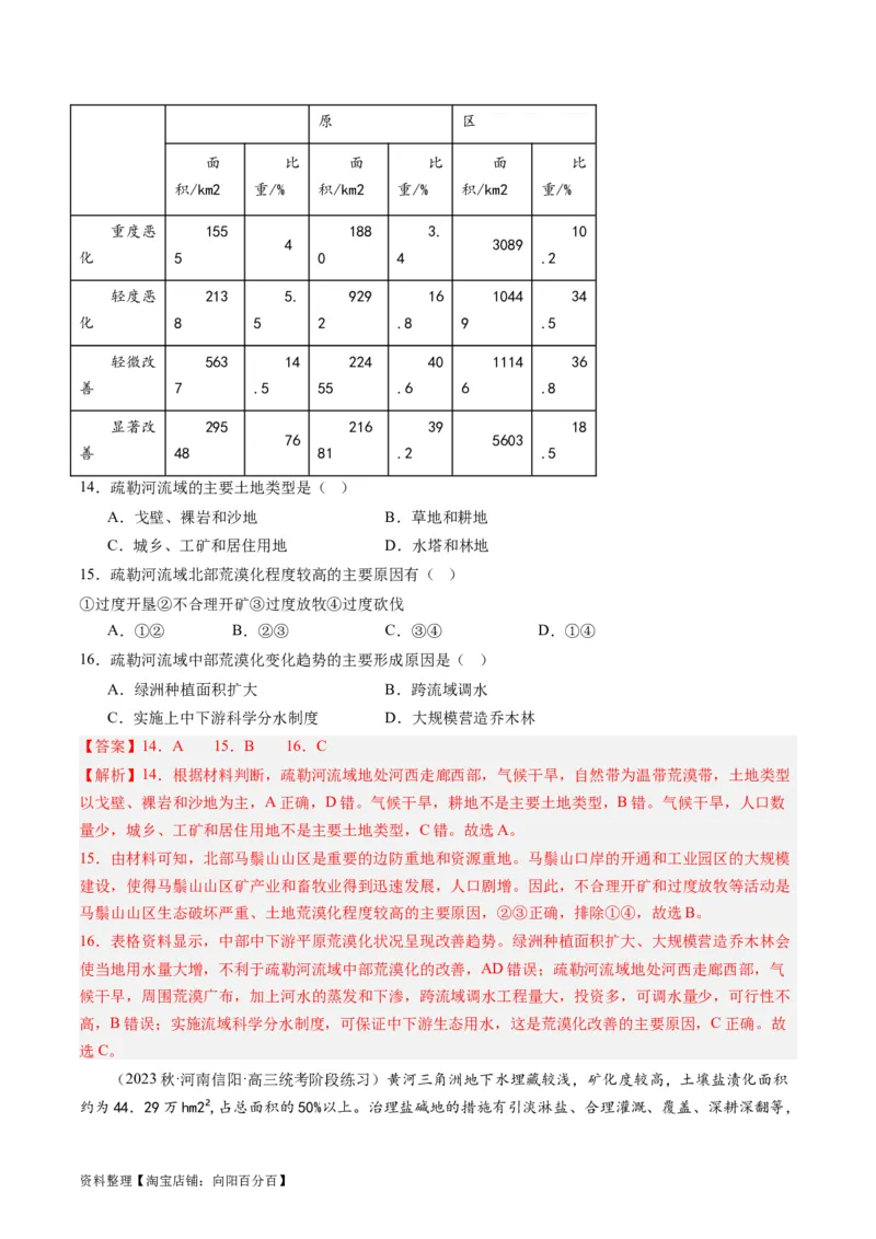 2.1生态脆弱区的综合治理（练习）-备战2024年高考地理一轮复习考点帮（新高考专用）（解析版）_新高考复习资料_2024年新高考复习资料_一轮复习资料_第四部分区域发展
