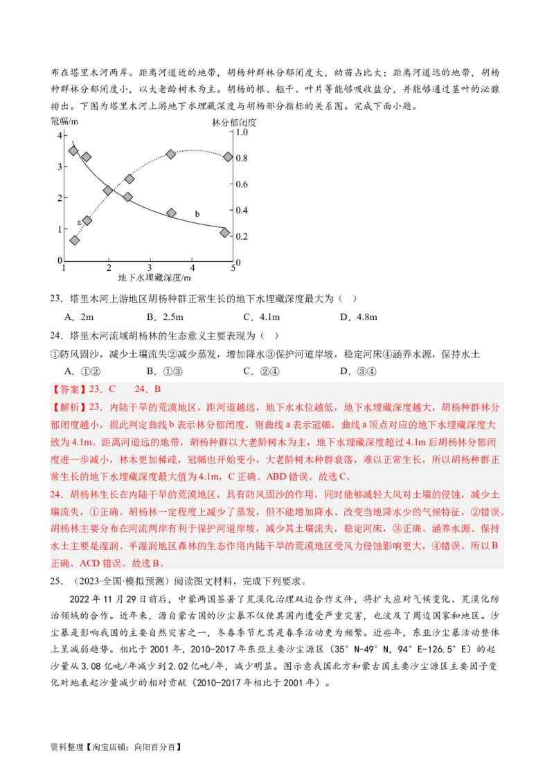 2.1生态脆弱区的综合治理（练习）-备战2024年高考地理一轮复习考点帮（新高考专用）（解析版）_新高考复习资料_2024年新高考复习资料_一轮复习资料_第四部分区域发展