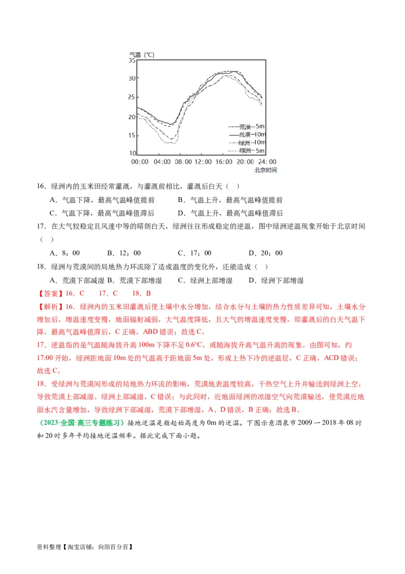 2.2.2气温的影响因素和逆温现象（练习）（解析版）_新高考复习资料_2024年新高考复习资料_一轮复习资料_完备战2024年高考地理一轮复习考点帮（新高考专用）_第二部分自然地理