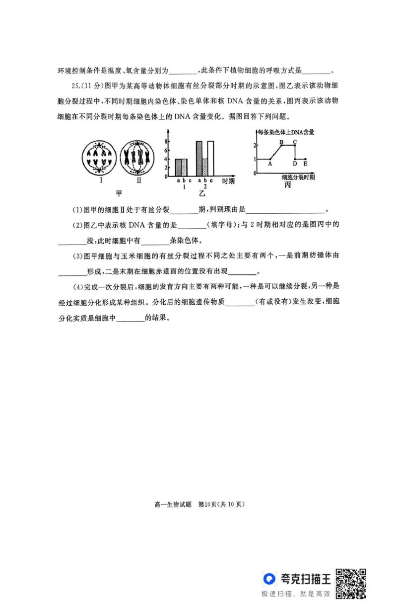 作业美化_高一生物试题_2025年03月试卷_0308山东省枣庄市台儿庄区等2地2024-2025学年高一上学期1月期末考试