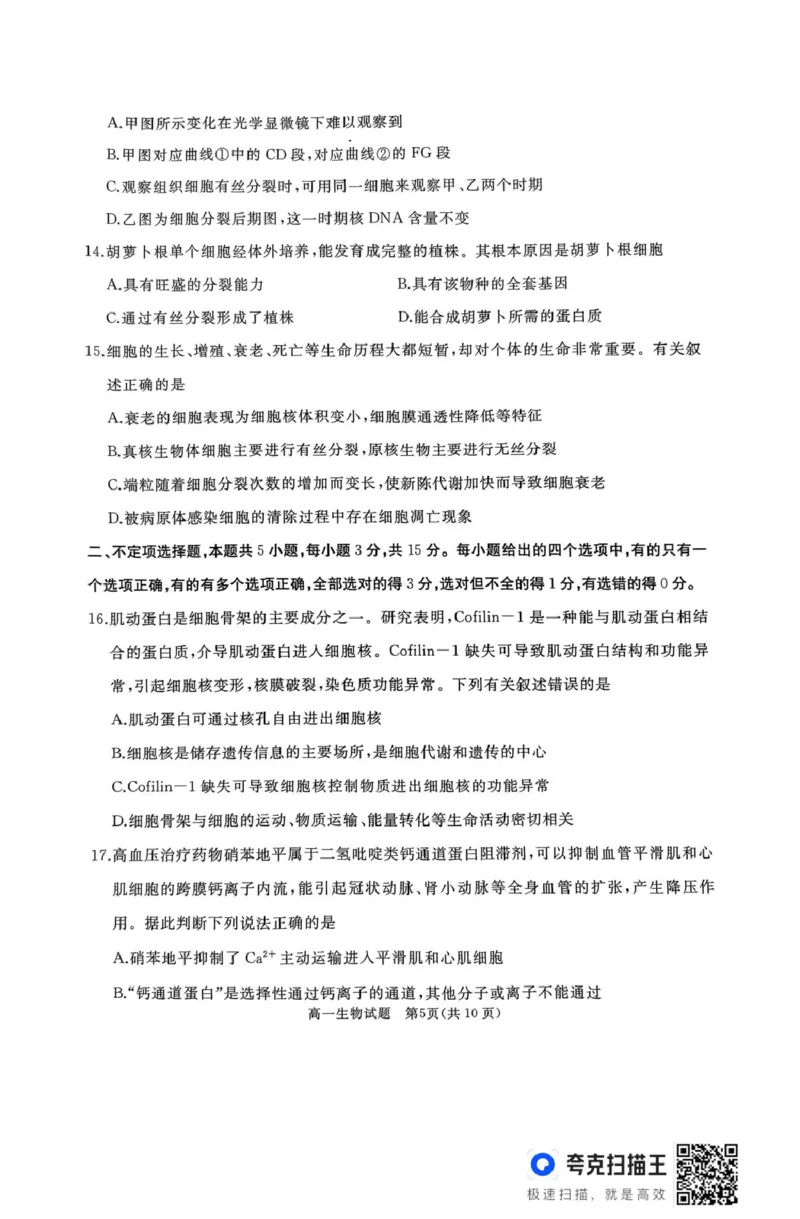 作业美化_高一生物试题_2025年03月试卷_0308山东省枣庄市台儿庄区等2地2024-2025学年高一上学期1月期末考试