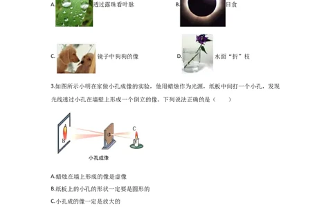 4.1光的直线传播同步练习人教版物理八年级上册_初物_八年级上下册+九年级全一册物理_八年级物理上册_老课标资料_同步练习(部分无答案)