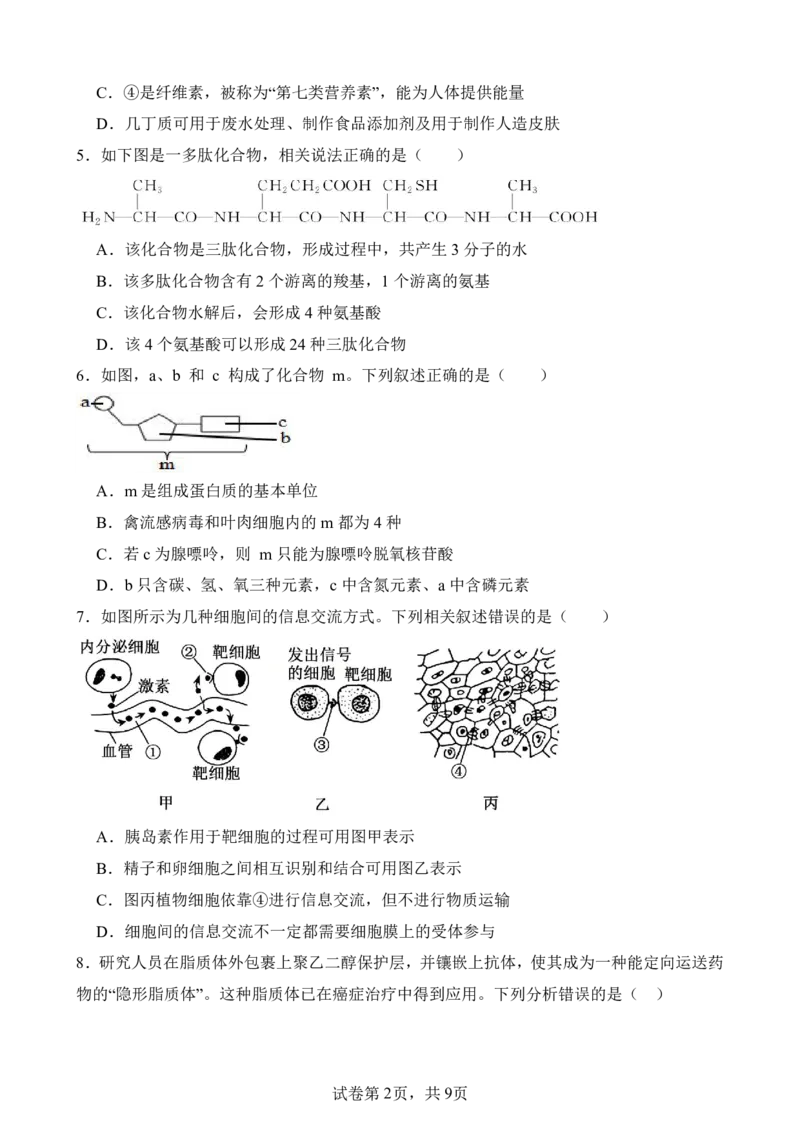 仪陇中学高一生物12月月考卷1_20251222095854_2026年01月高一试卷_260115四川省南充市仪陇中学2025-2026学年高一上学期12月月考试题