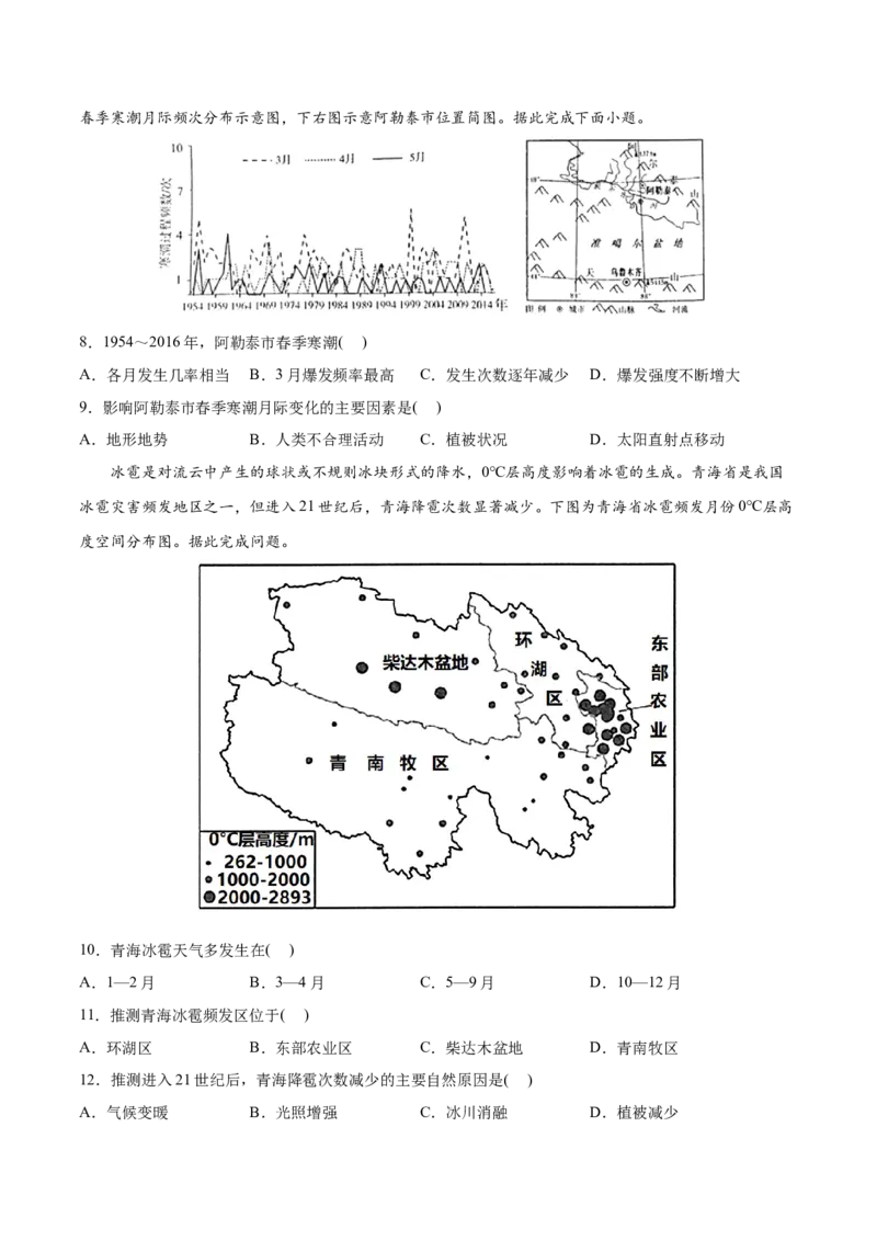 专题07自然灾害与地理信息技术-2022年高考地理真题与模拟题分专题训练（学生版）_2024年新高考资料_1.2024一轮复习_赠2022年高考地理真题与模拟题分专题训练