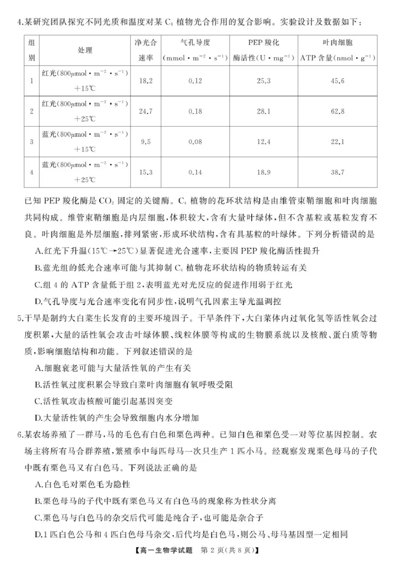 三湘名校教育联盟-2025年上学期高一期中考试-生物学三湘名校教育联盟-2025年上学期高一期中考试-生物学_2025年04月试卷_0425湖南省三湘名校教育联盟2024-2025学年高一下学期期中考试