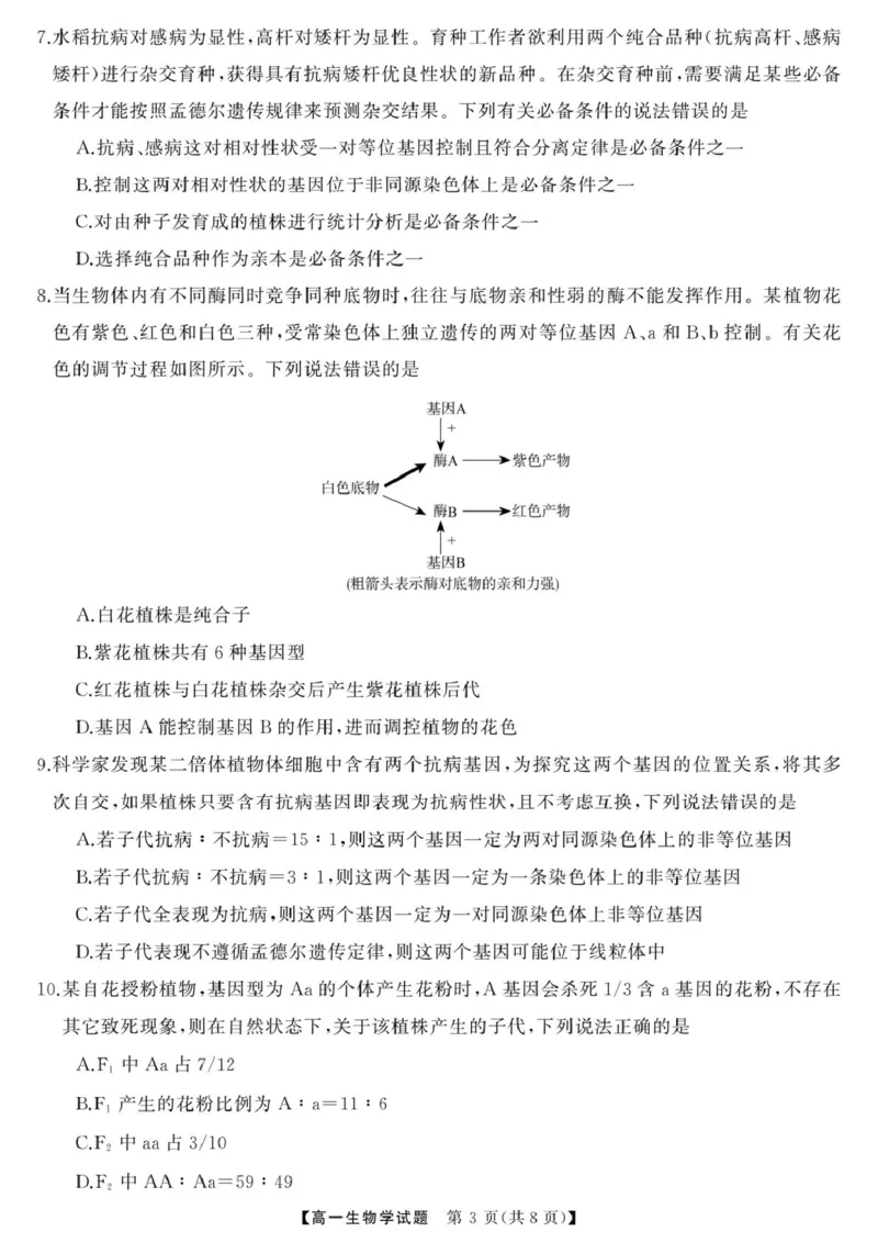 三湘名校教育联盟-2025年上学期高一期中考试-生物学三湘名校教育联盟-2025年上学期高一期中考试-生物学_2025年04月试卷_0425湖南省三湘名校教育联盟2024-2025学年高一下学期期中考试