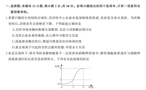 三湘名校教育联盟-2025年上学期高一期中考试-生物学三湘名校教育联盟-2025年上学期高一期中考试-生物学_2025年04月试卷_0425湖南省三湘名校教育联盟2024-2025学年高一下学期期中考试