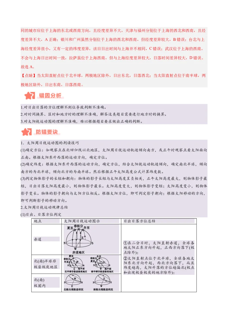 专题02地球运动易错提分（4大易错点）（解析版）_2025年新高考资料_二轮复习_2025年高三地理高考二轮复习专项提升（新高考通用）3405802_易错专练