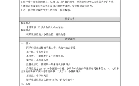 4.4100以内数的大小比较（第1课时）教学设计_小学数学人教版单独教案（1-6上下册）_《智慧教育教案》1-6上下册（25秋）_1-6下册_1年级下册（教案）2025春_2024春_第4单元100以内数的认识