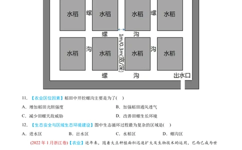 专题10农业-2022年高考地理真题与模拟题分专题训练（学生版）_2024年新高考资料_1.2024一轮复习_赠2022年高考地理真题与模拟题分专题训练