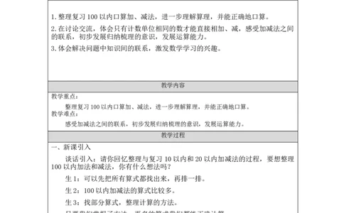 6.14100以内的加法和减法（一）整理与复习_教学设计_小学数学人教版单独教案（1-6上下册）_《智慧教育教案》1-6上下册（25秋）_1-6下册_1年级下册（教案）2025春_2024春