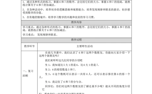 6、7的认识和加减法练习_教学设计_小学数学人教版单独教案（1-6上下册）_《智慧教育教案》1-6上下册（25秋）_1-6上册_1年级上册（教案）新插图_第5单元6~10的认识和加减法