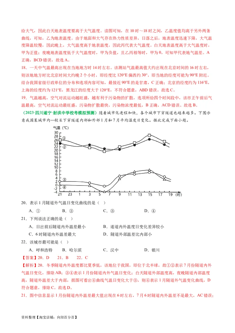 2.2.1大气的物质基础、特征及其受热过程（练习）（解析版）_新高考复习资料_2024年新高考复习资料_一轮复习资料_完备战2024年高考地理一轮复习考点帮（新高考专用）