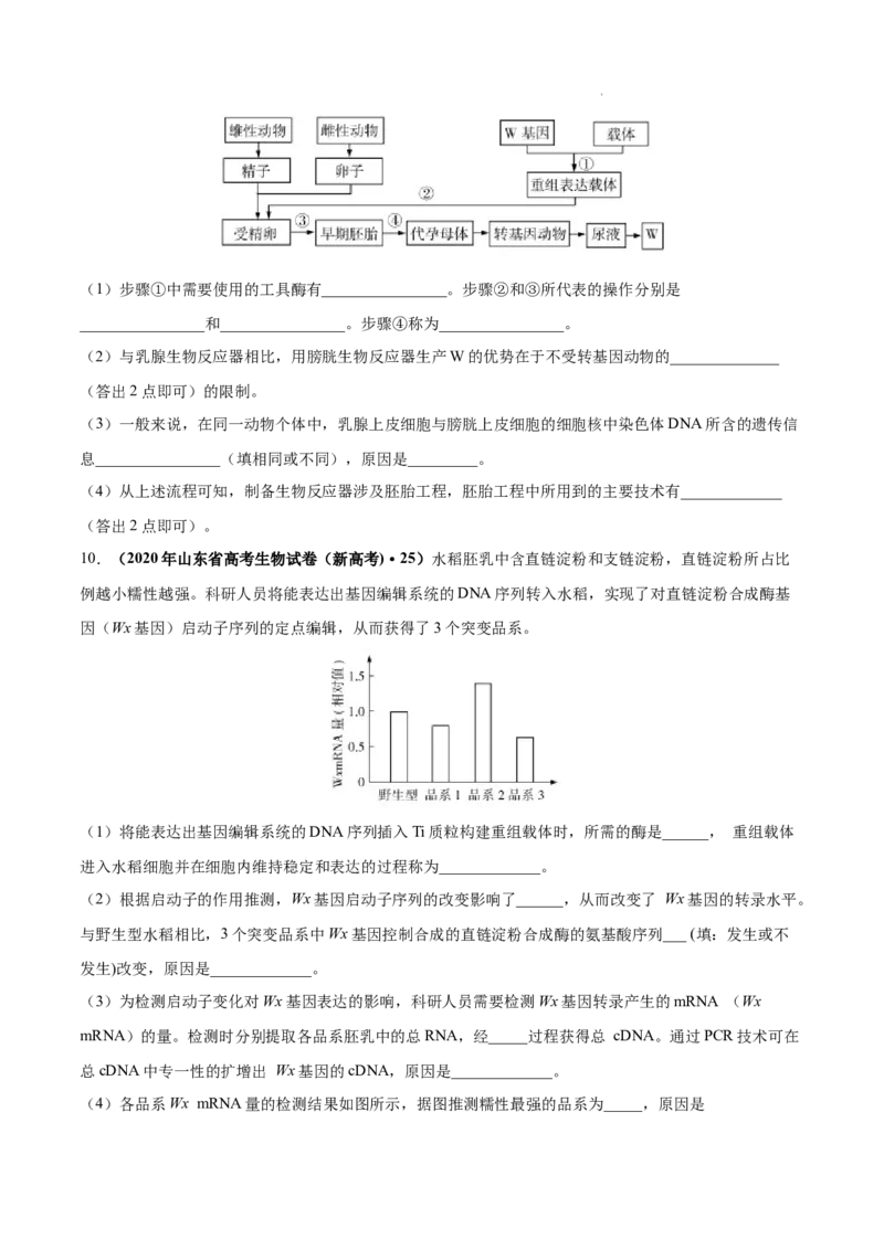 专题14生物技术与工程-三年（2020-2022）高考真题生物分项汇编（全国通用）（原卷版）_高考真题分类汇编(2012-2022)生物_高考真题分项汇编(2020-2022)生物