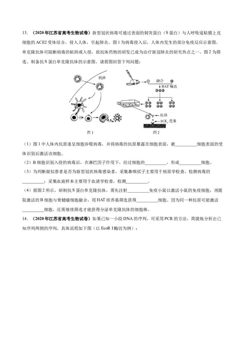 专题14生物技术与工程-三年（2020-2022）高考真题生物分项汇编（全国通用）（原卷版）_高考真题分类汇编(2012-2022)生物_高考真题分项汇编(2020-2022)生物