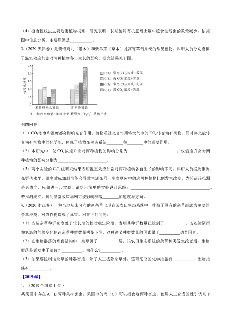 专题16生物与环境综合-十年（2012-2021）高考生物真题分项汇编（全国通用）（原卷版）_高考真题分类汇编(2012-2022)生物_高考真题分项汇编(2012-2021)生物