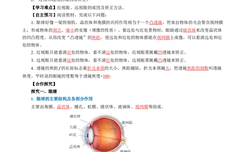 5.4眼睛和眼镜（导学案）教师版_初物_八年级上下册+九年级全一册物理_八年级物理上册_导学案（完）