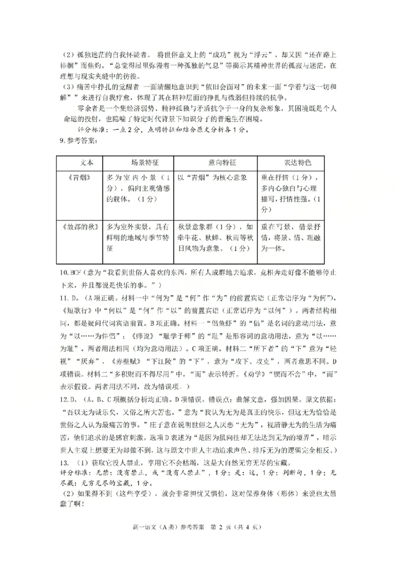 A类高一语文-期末质量评价题库参考答案和评分细则_2026年02月高一试卷_260208浙江省温州市2025-2026学年高一上学期期末（A卷+B卷）（全）
