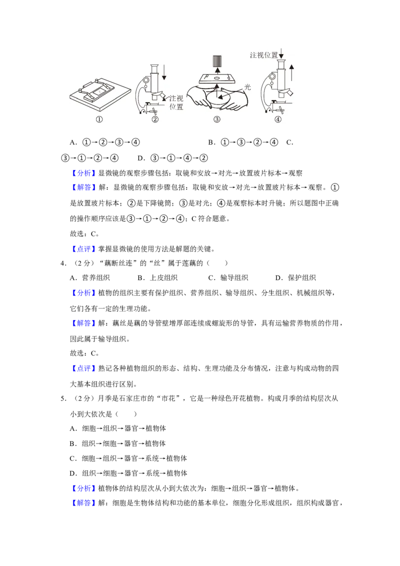 2023年河北省石家庄中考生物试题（解析版）_河北中考_6.河北生物2015-2024年卷