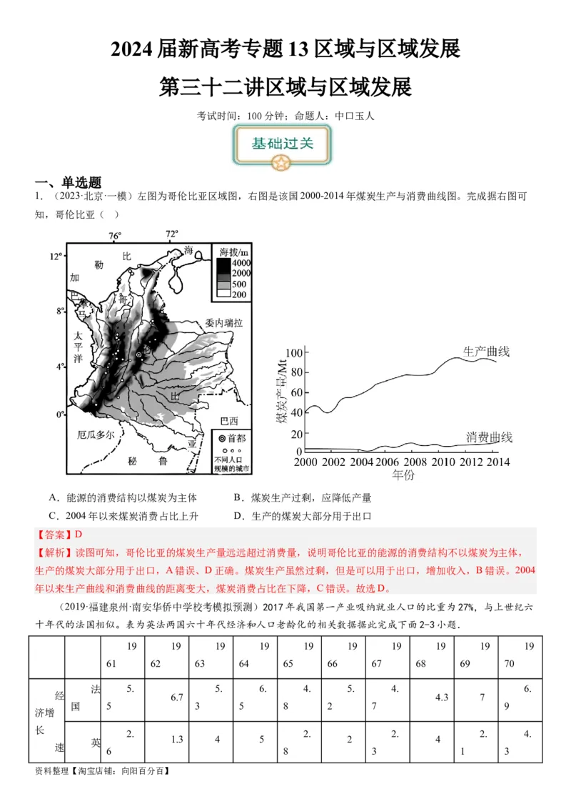 2024届新高考一轮复习专题13区域与区域发展第三十二讲区域与区域发展（解析版）_通用版（老高考）复习资料_2024年复习资料_完备战2024年高考地理一轮复习考点帮（全国通用）