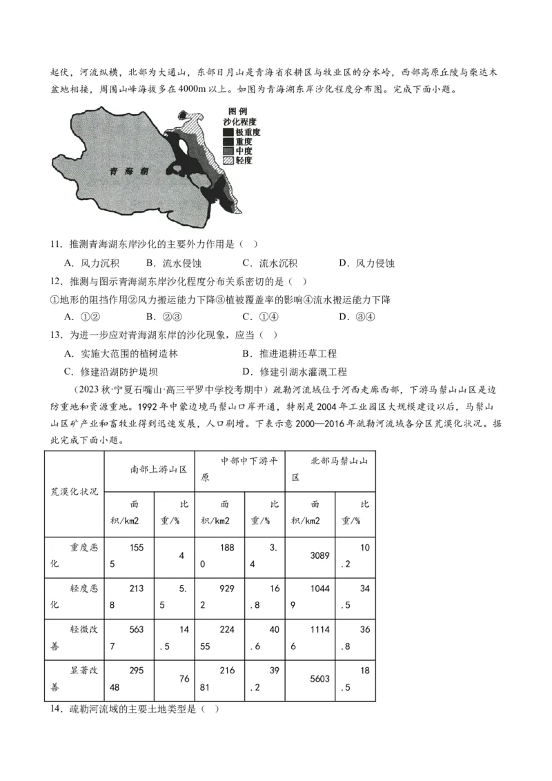 2.1生态脆弱区的综合治理（练习）-备战2024年高考地理一轮复习考点帮（新高考专用）（原卷版）_新高考复习资料_2024年新高考复习资料_一轮复习资料_第四部分区域发展
