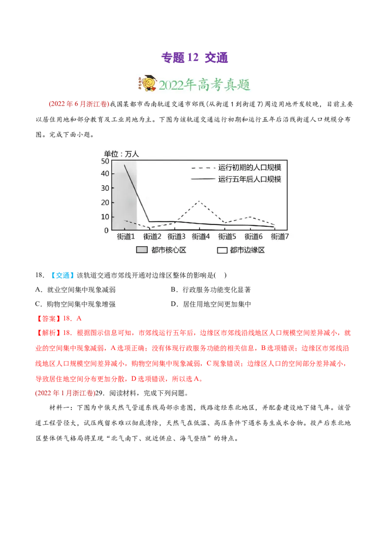 专题12交通-2022年高考地理真题与模拟题分专题训练（教师版含解析）_2024年新高考资料_1.2024一轮复习_赠2022年高考地理真题与模拟题分专题训练