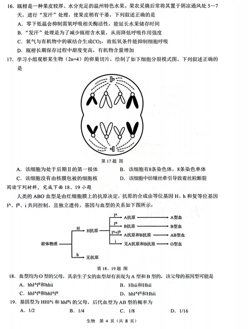 B类生物试题_2026年02月高一试卷_260208浙江省温州市2025-2026学年高一上学期期末（A卷+B卷）（全）_浙江省温州市2025-2026学年高一上学期期末试题B卷