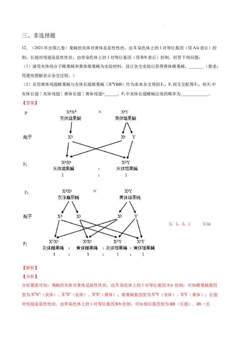 专题07伴性遗传和人类遗传病-三年（2020-2022）高考真题生物分项汇编（全国通用）（解析版）_高考真题分类汇编(2012-2022)生物_高考真题分项汇编(2020-2022)生物