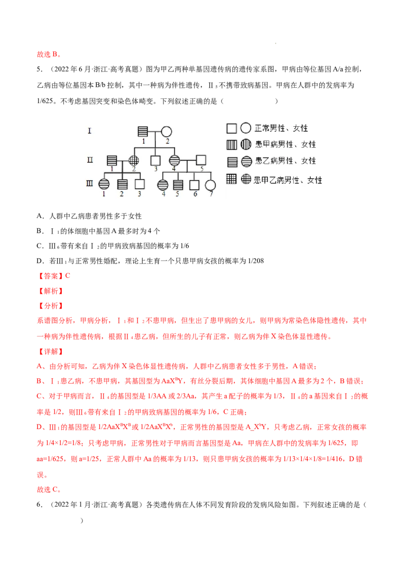 专题07伴性遗传和人类遗传病-三年（2020-2022）高考真题生物分项汇编（全国通用）（解析版）_高考真题分类汇编(2012-2022)生物_高考真题分项汇编(2020-2022)生物