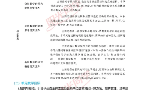 一、单元分析_小学数学人教版单独教案（1-6上下册）_《阳光同学教案》1-6上册（25秋）_阳光同学特级教案数学人教4年级上册_第四单元三位数乘两位数