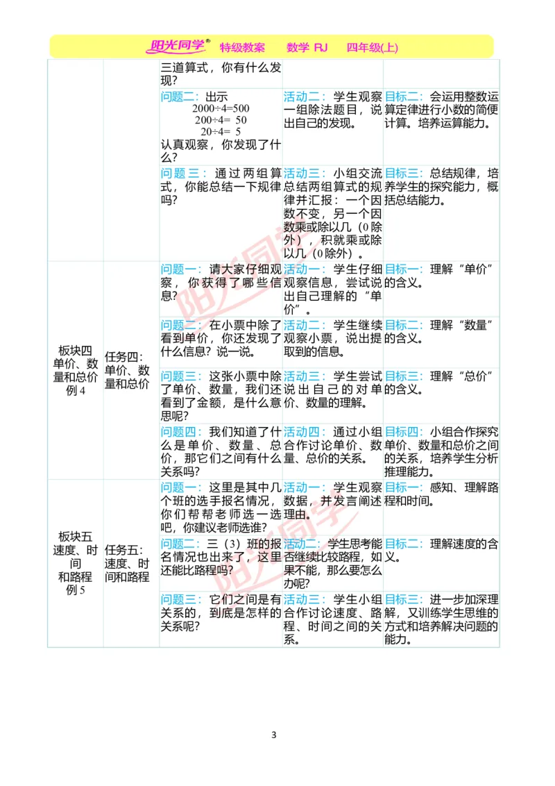 一、单元分析_小学数学人教版单独教案（1-6上下册）_《阳光同学教案》1-6上册（25秋）_阳光同学特级教案数学人教4年级上册_第四单元三位数乘两位数