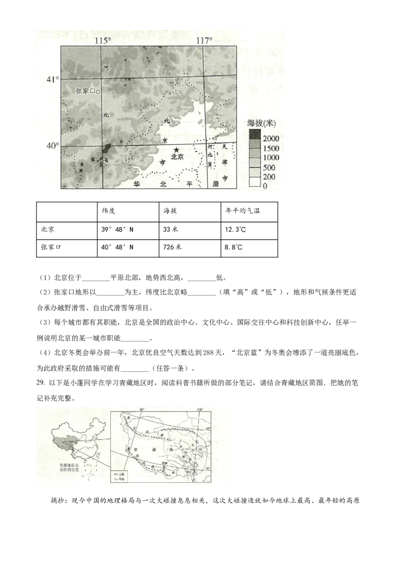 2022年陕西省中考地理真题（空白卷）_陕西_9.陕西中考地理（2016-2025）