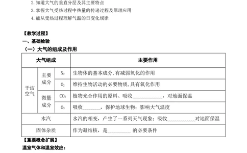 2.2.1大气的物质基础、特征及其受热过程（学案）_新高考复习资料_2024年新高考复习资料_一轮复习资料_完备战2024年高考地理一轮复习考点帮（新高考专用）_第二部分自然地理