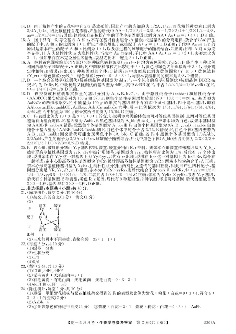 参考答案_2025年03月试卷_0322安徽省蚌埠市固镇县毛钽厂实验中学2024-2025学年高一下学期3月月考