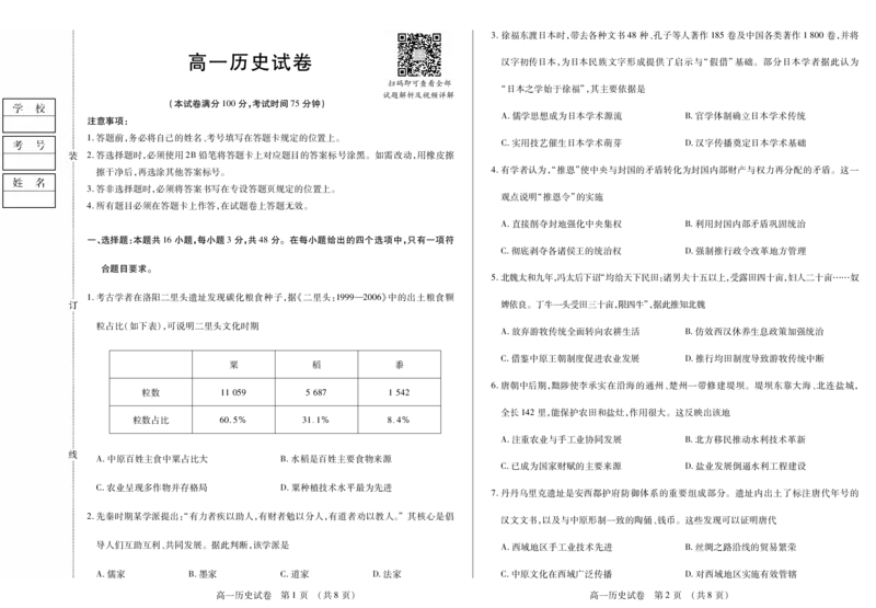 历史卷高一期中定稿_2025年11月高一试卷_251117黑龙江省绥化市新时代2025-2026学年高一上学期11月期中联考（全）_黑龙江省绥化市新时代2025-2026学年高一上学期11月期中联考历史试题含答案