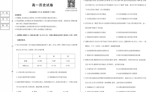 历史卷高一期中定稿_2025年11月高一试卷_251117黑龙江省绥化市新时代2025-2026学年高一上学期11月期中联考（全）_黑龙江省绥化市新时代2025-2026学年高一上学期11月期中联考历史试题含答案
