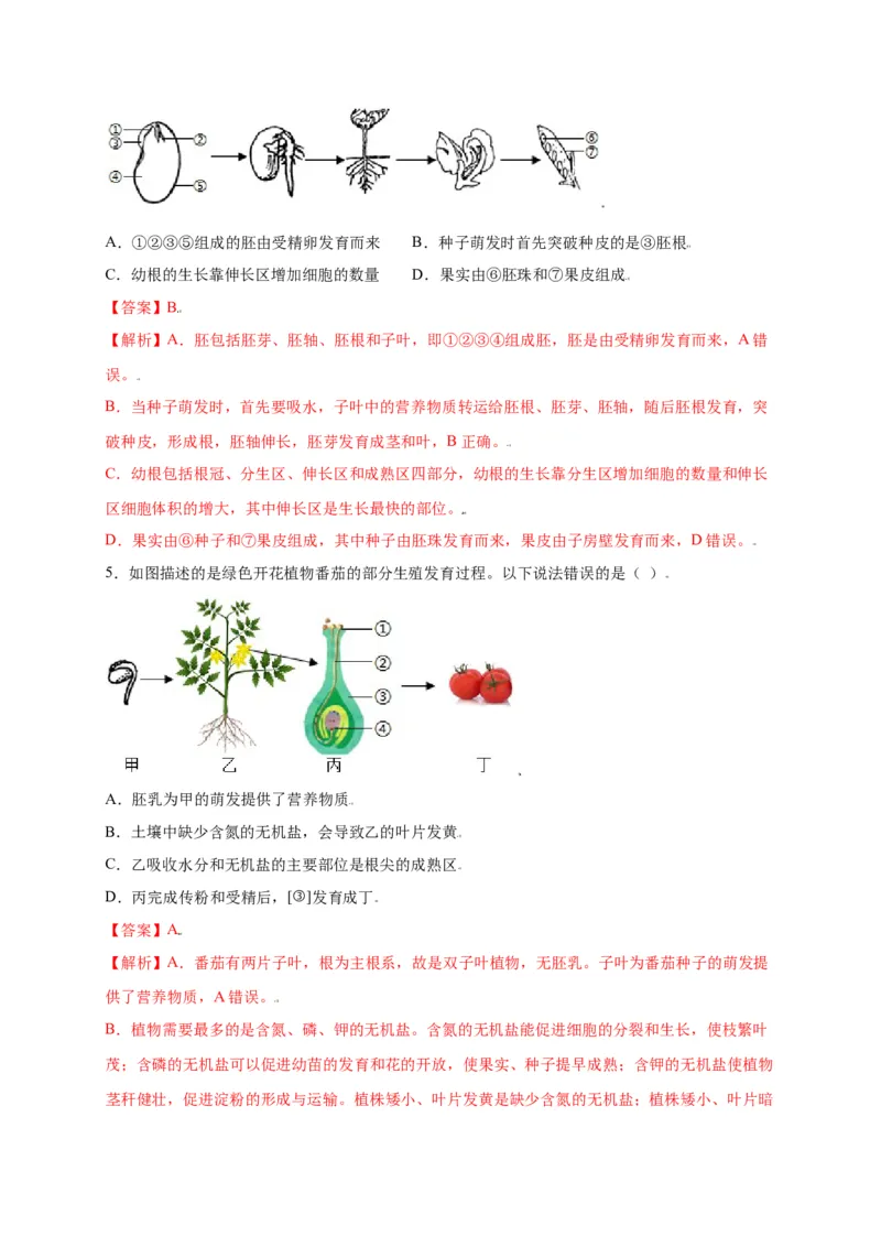 第3单元（第2章）被子植物的一生（选拔卷）（人教版）（解析版）_初中全科电子版试卷练习试题_生物_生物人教版7上练习&mdash;24新版已更新_人教生物7年级上单元试卷36份