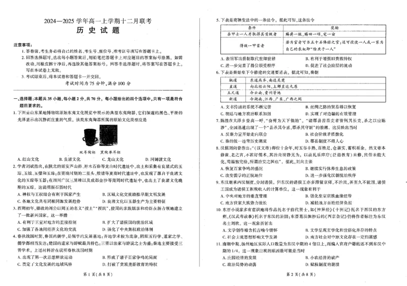 历史_2024年12月试卷_1212辽宁省朝阳市重点高中2024-2025学年高一上学期12月联考试题_辽宁省朝阳市重点高中2024-2025学年高一上学期12月联考试题历史PDF版含解析