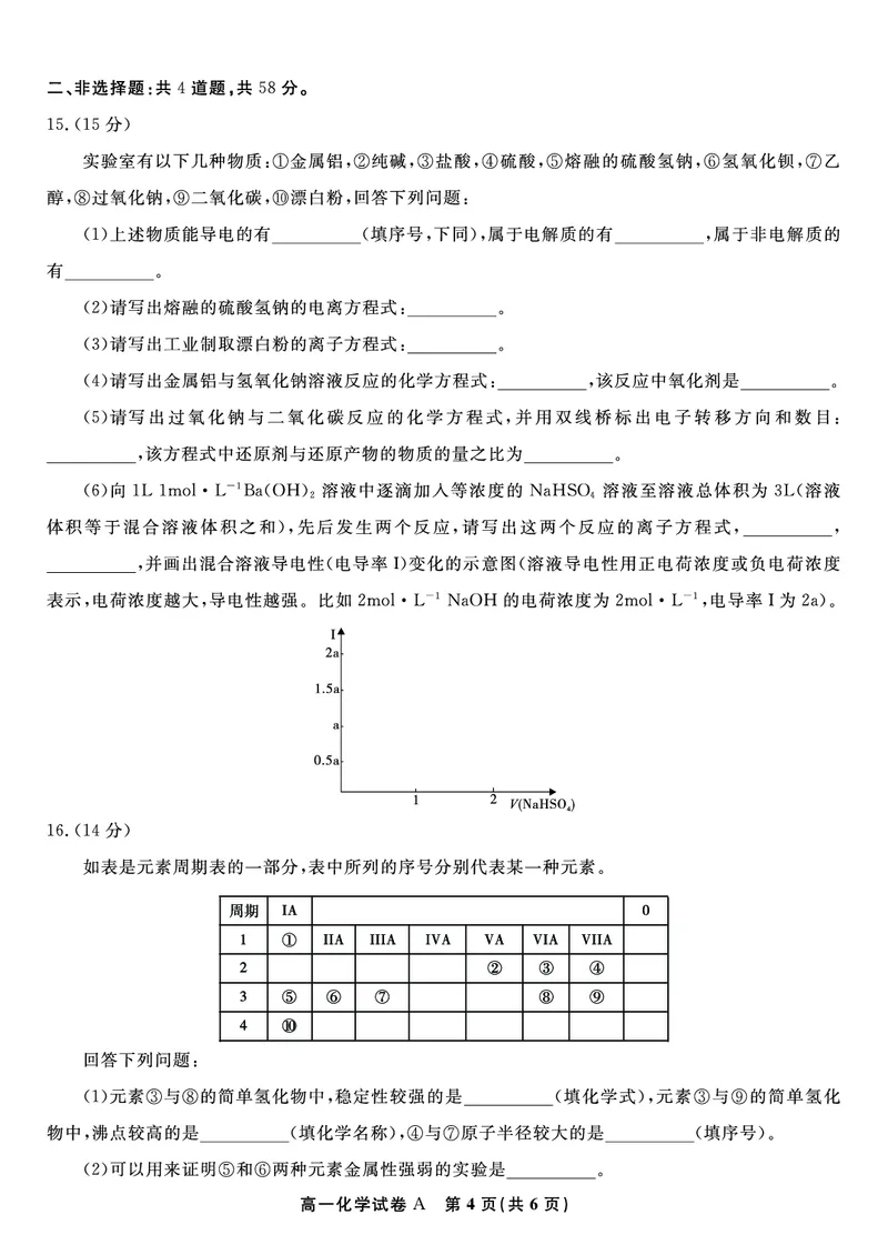 化学试题A&middot;2026年2月高一期末_2026年02月高一试卷_260208安徽省皖江名校联盟2025-2026学年上学期高一期末考试（全）