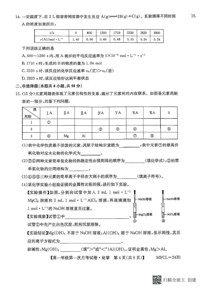 化学_2025年03月试卷_0318河北省沧州市四县联考2024-2025学年高一下学期3月月考_河北省沧州市三县联考2024-2025学年高一下学期3月第一次月考化学试题（PDF版，含答案）