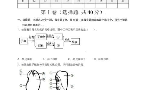 第3单元（第2章）被子植物的一生（选拔卷）（人教版）（原卷版）_初中全科电子版试卷练习试题_生物_生物人教版7上练习&mdash;24新版已更新_人教生物7年级上单元试卷36份